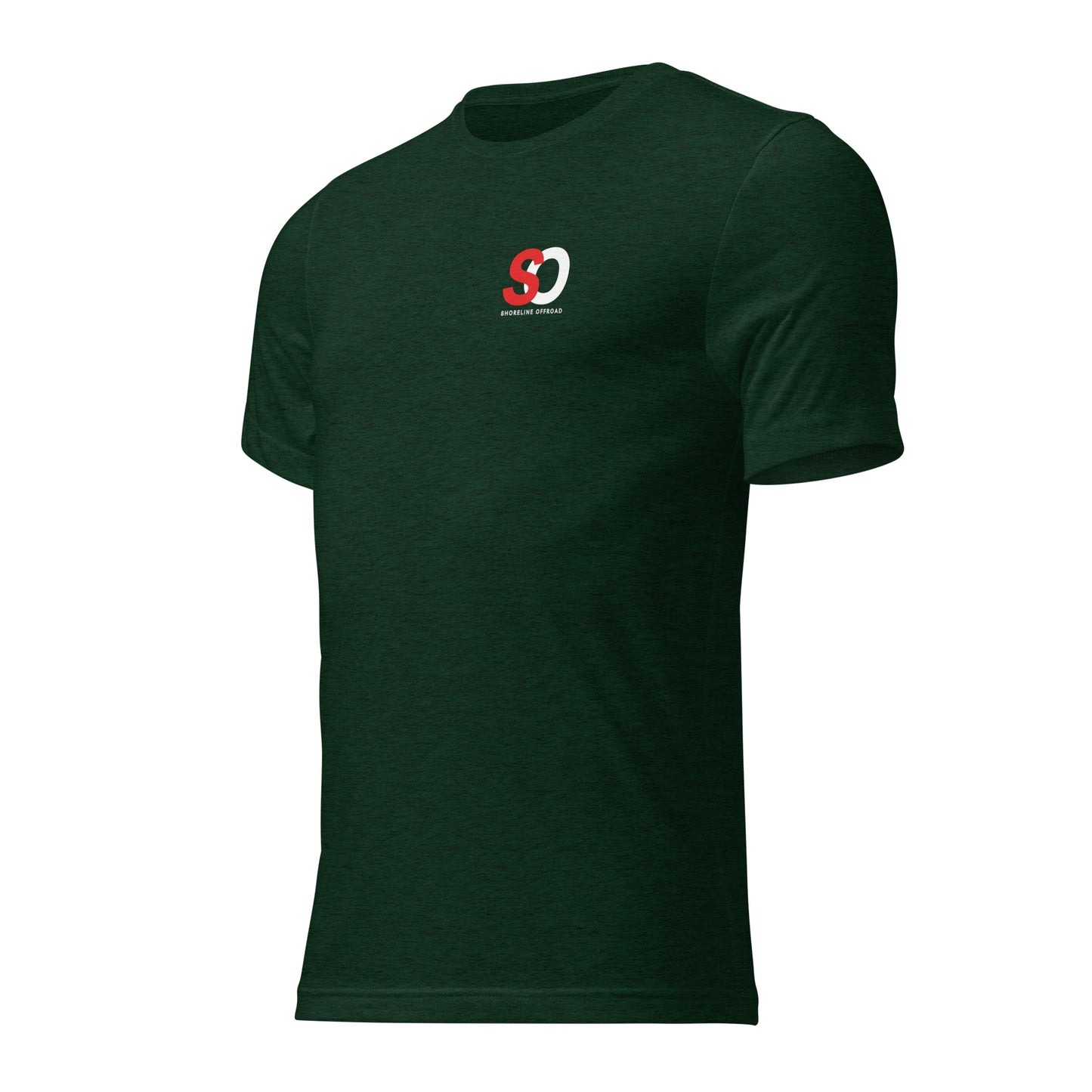 a green t - shirt with a red and white logo