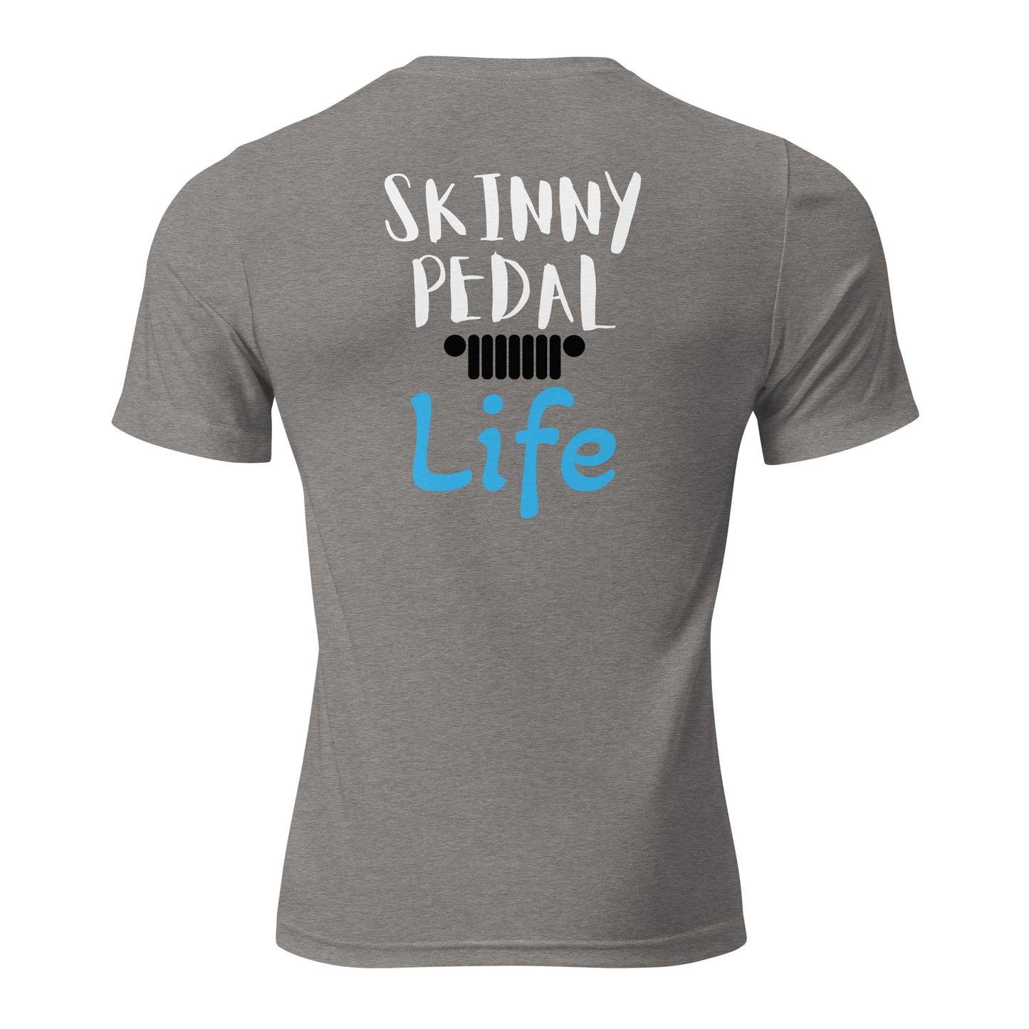 a grey shirt with the words ski tiny pedal life printed on it