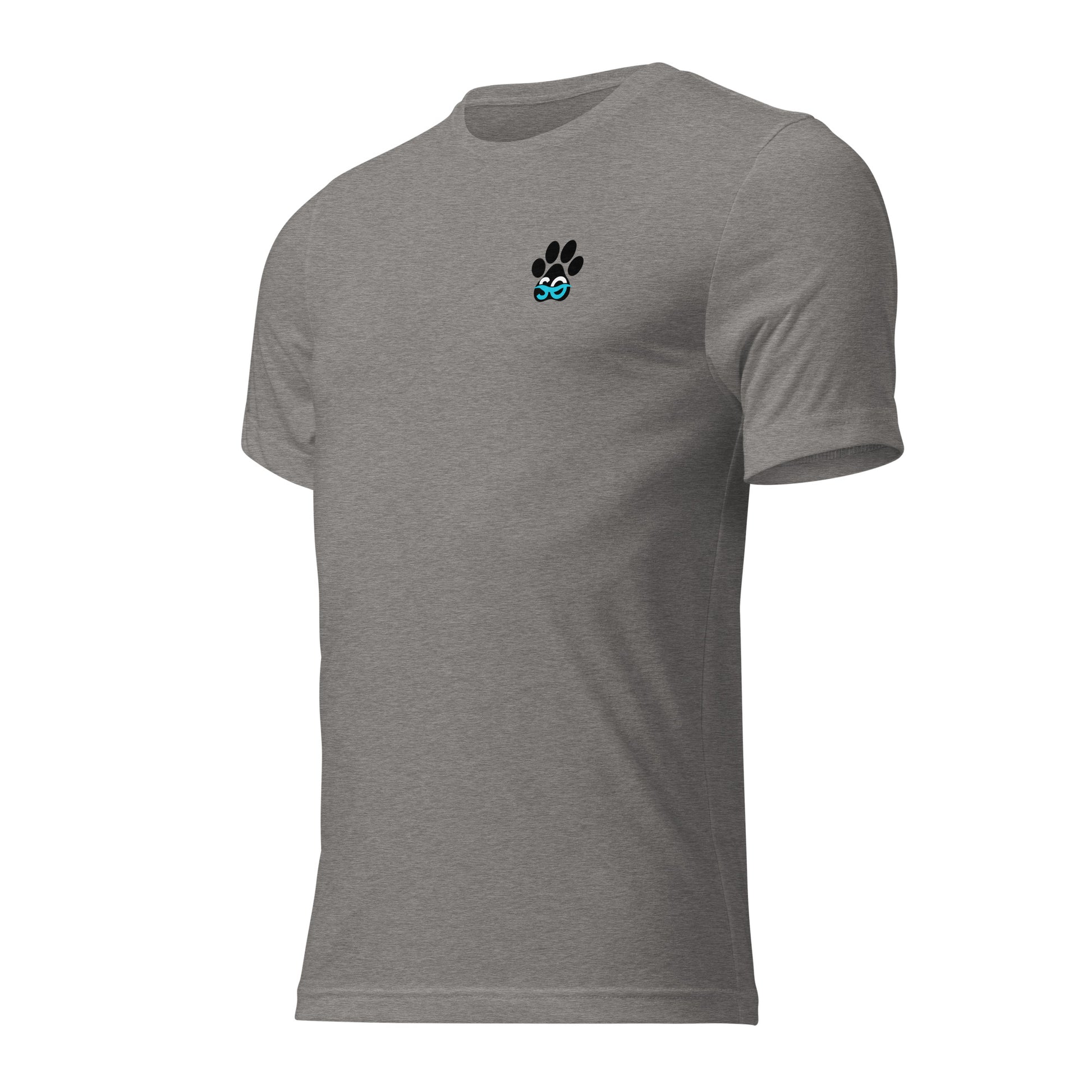 a grey t - shirt with a dog's paw on it