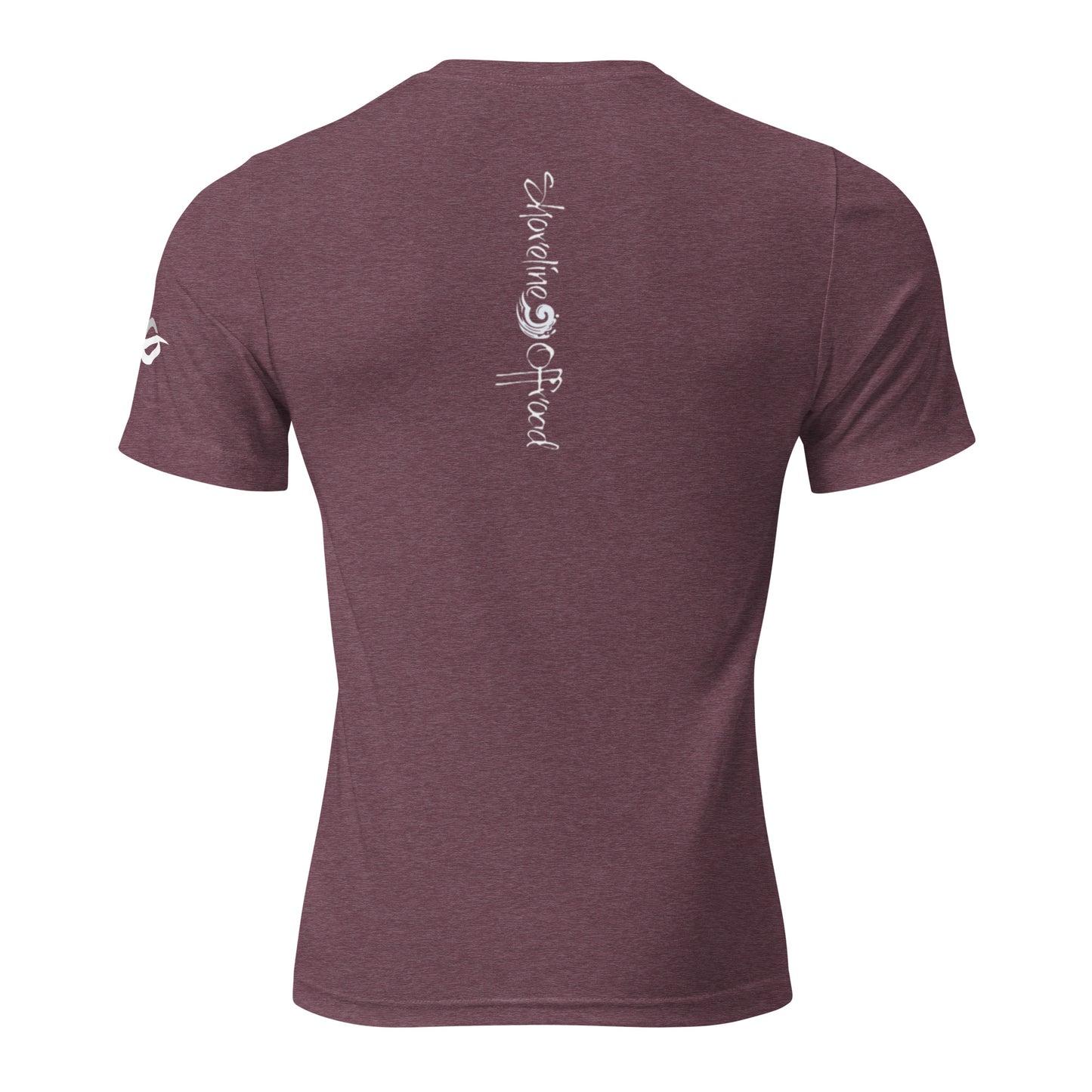 the back of a maroon shirt with white writing on it