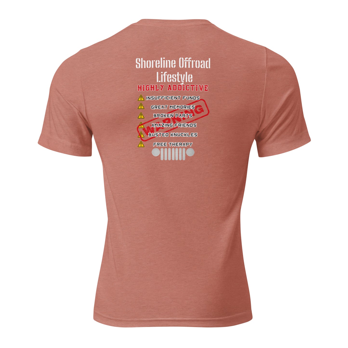 the back of a red shirt with a list of different things on it