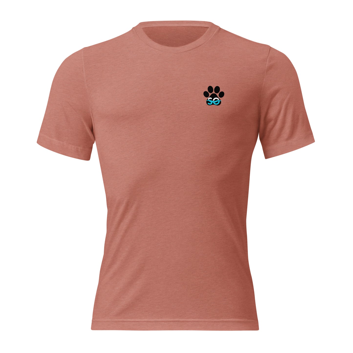 a pink t - shirt with a black dog paw on it