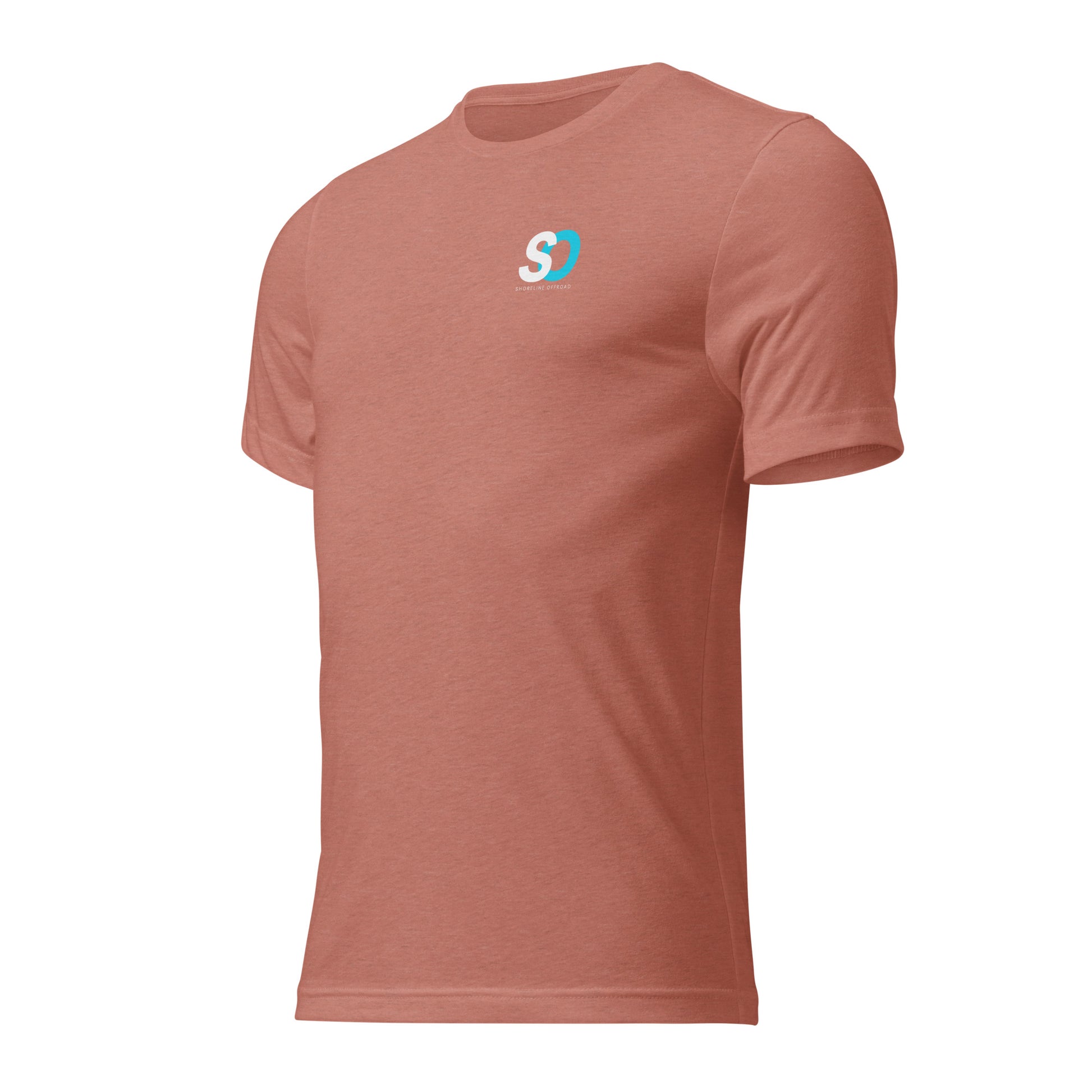 a pink t - shirt with a small logo on the chest