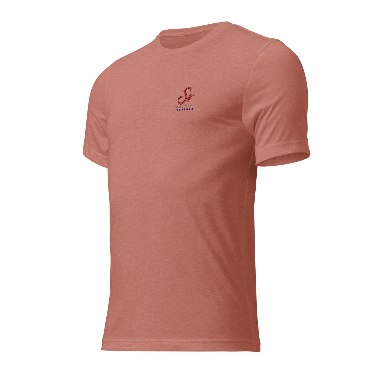 a pink t - shirt with a small logo on the chest