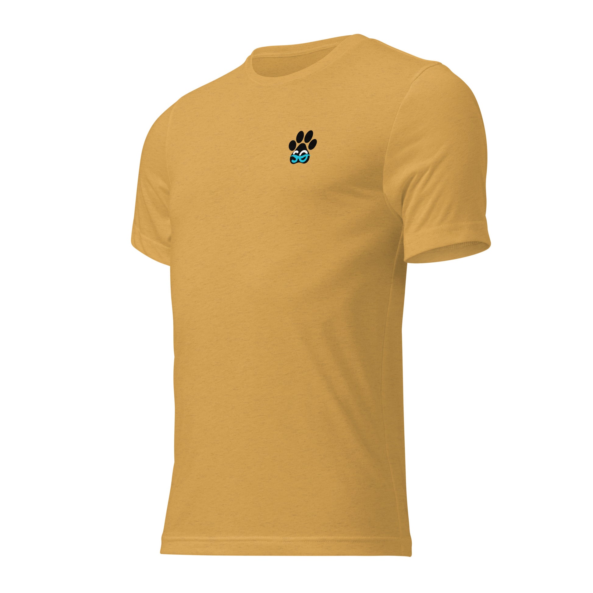 a yellow t - shirt with a dog's paw on it