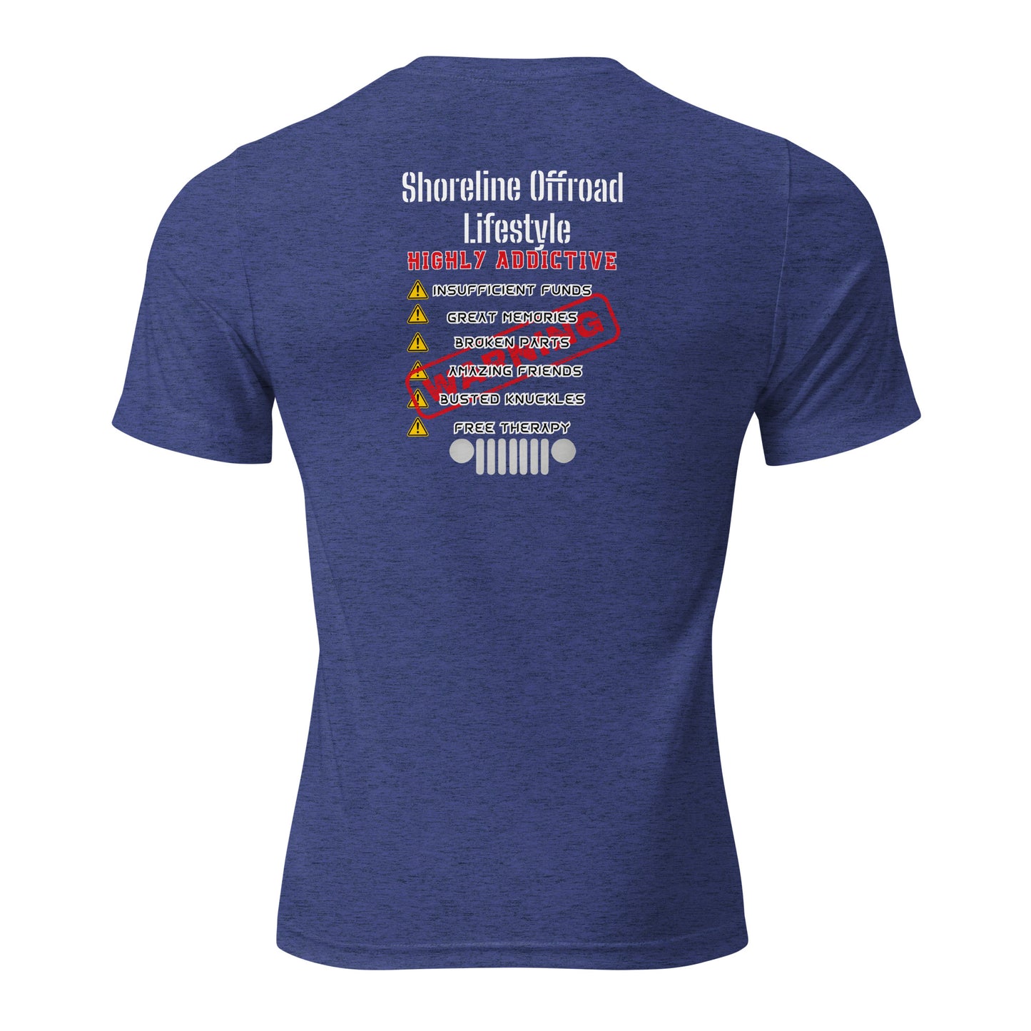 a blue t - shirt with a list of different things on it