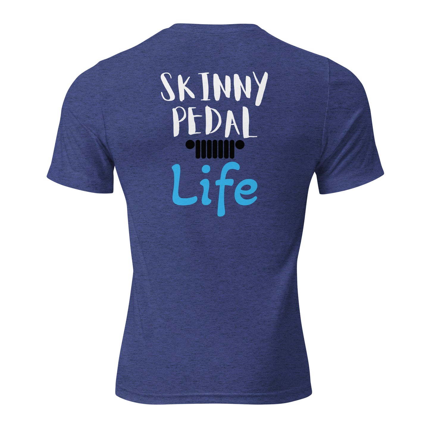 a blue shirt that says skiinny pedal life