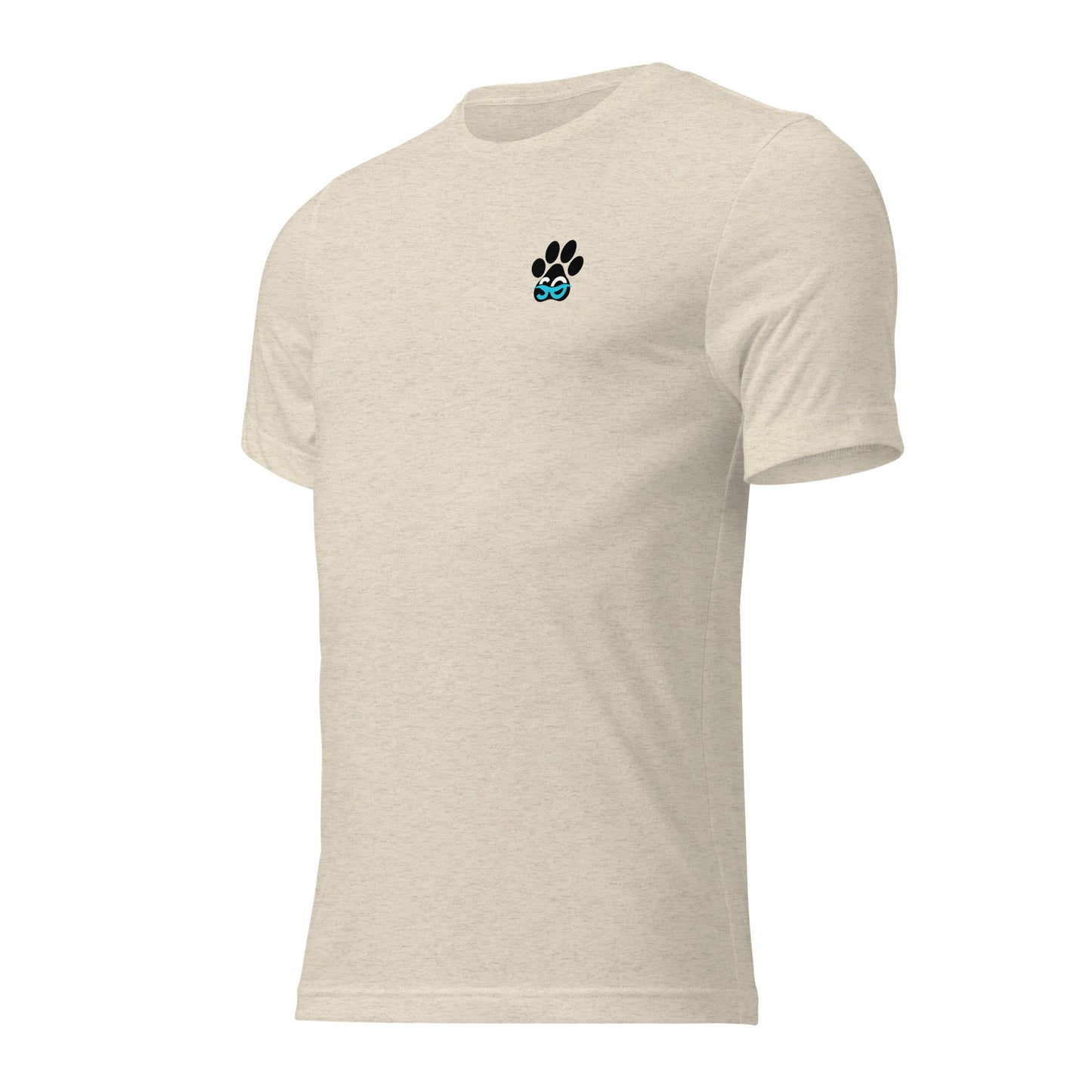 a white t - shirt with a dog paw on it