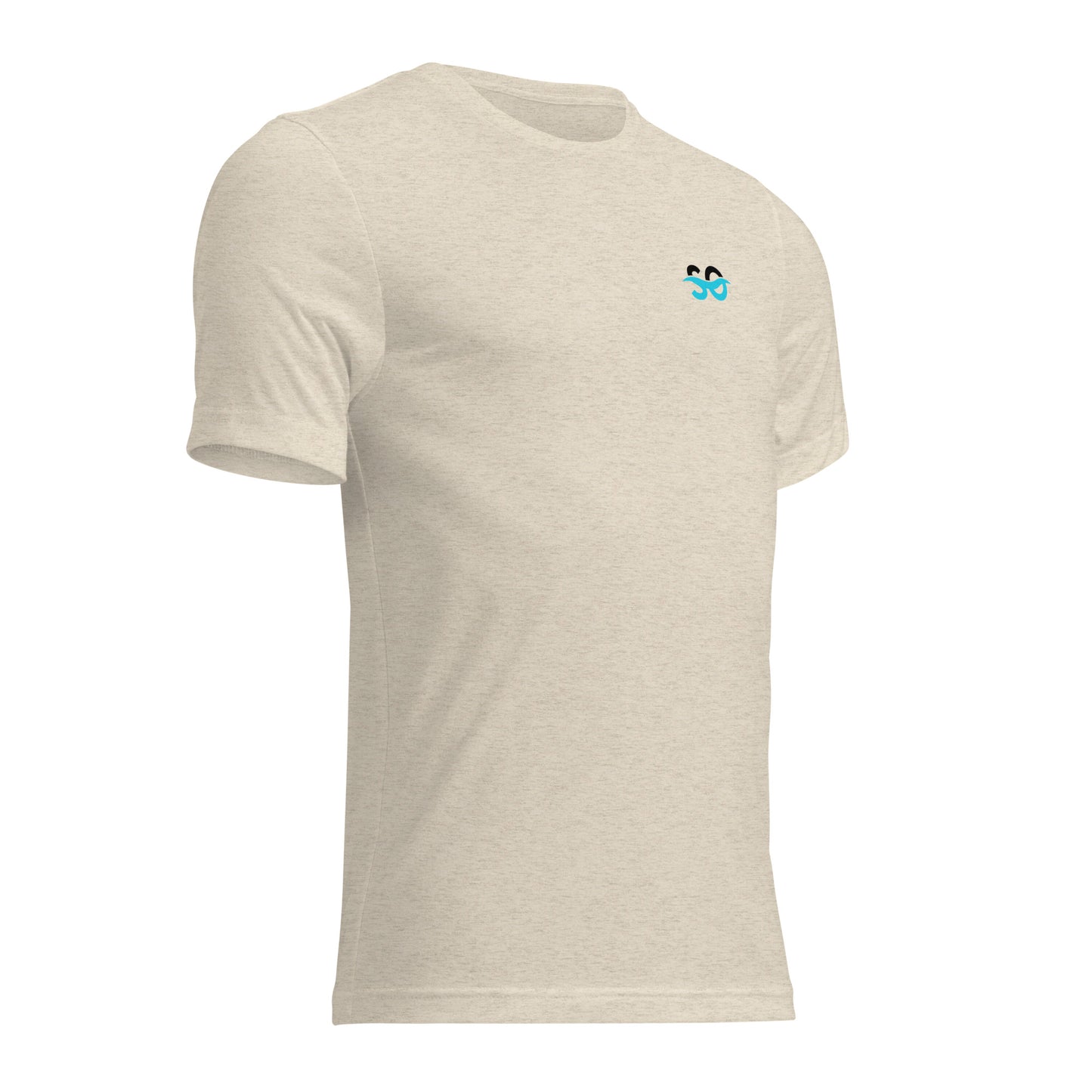 a white t - shirt with a blue smiley face on it