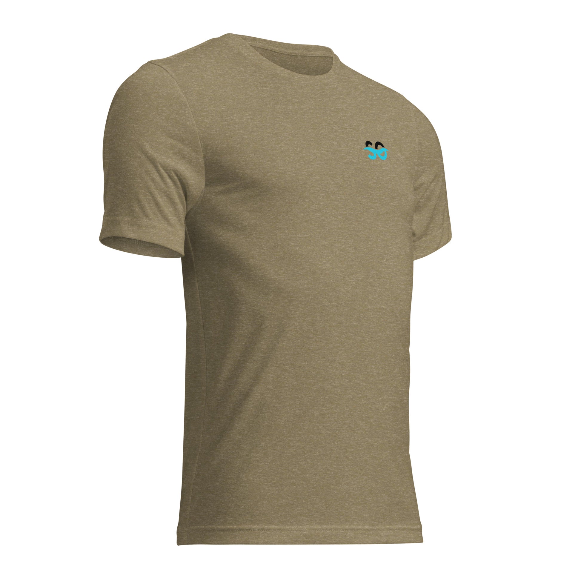 a tan t - shirt with a blue smiley face on it