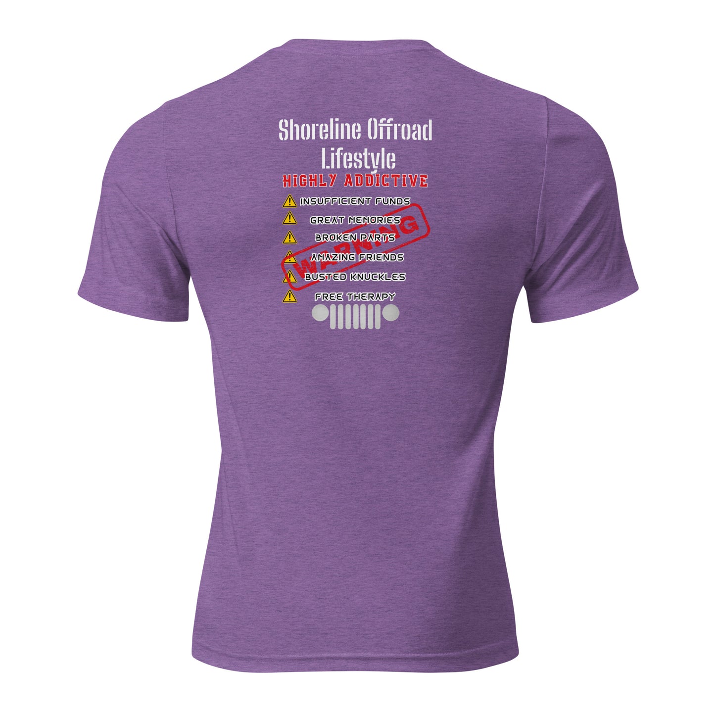 a purple shirt with a list of different things on it