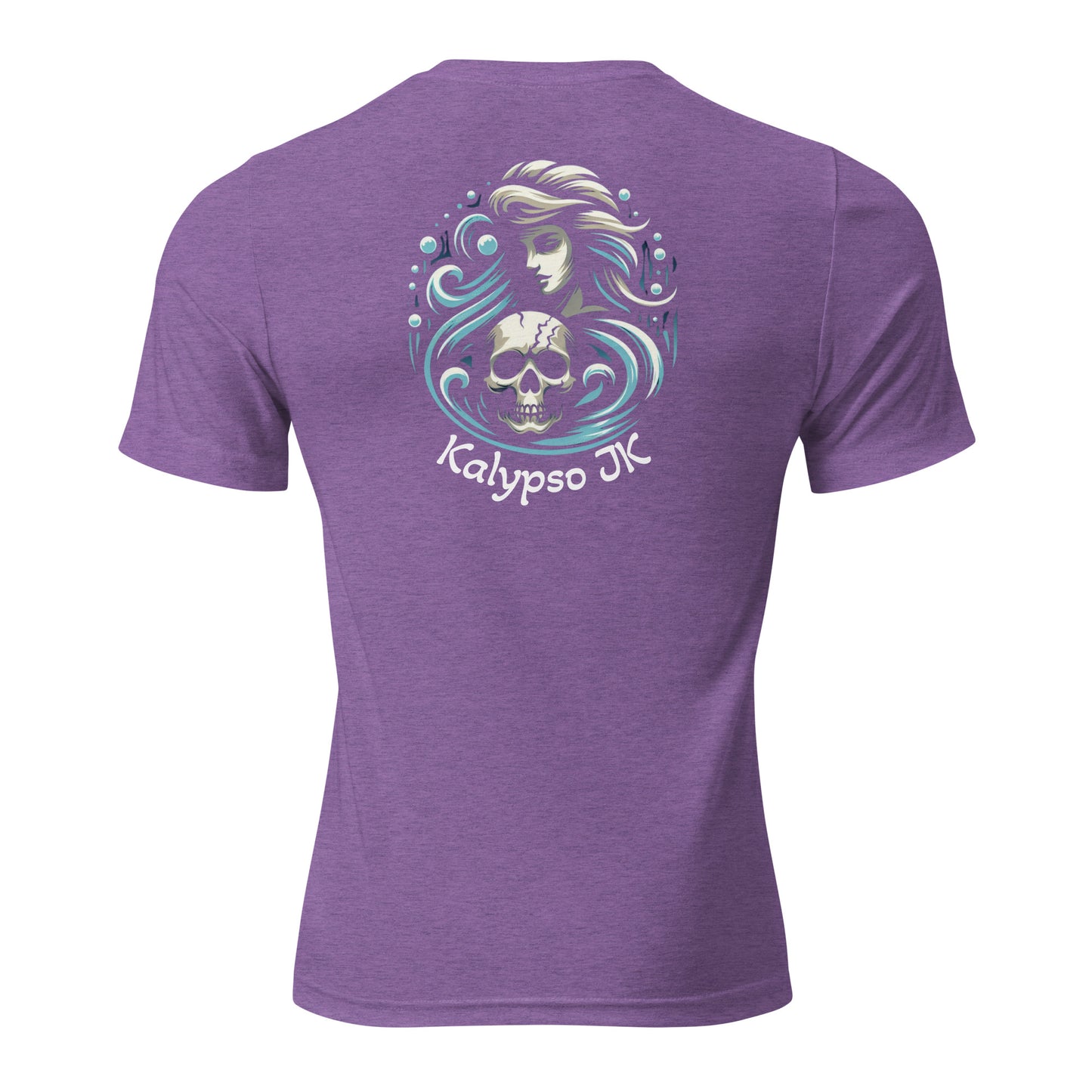 a purple shirt with a woman's face and a skull on it