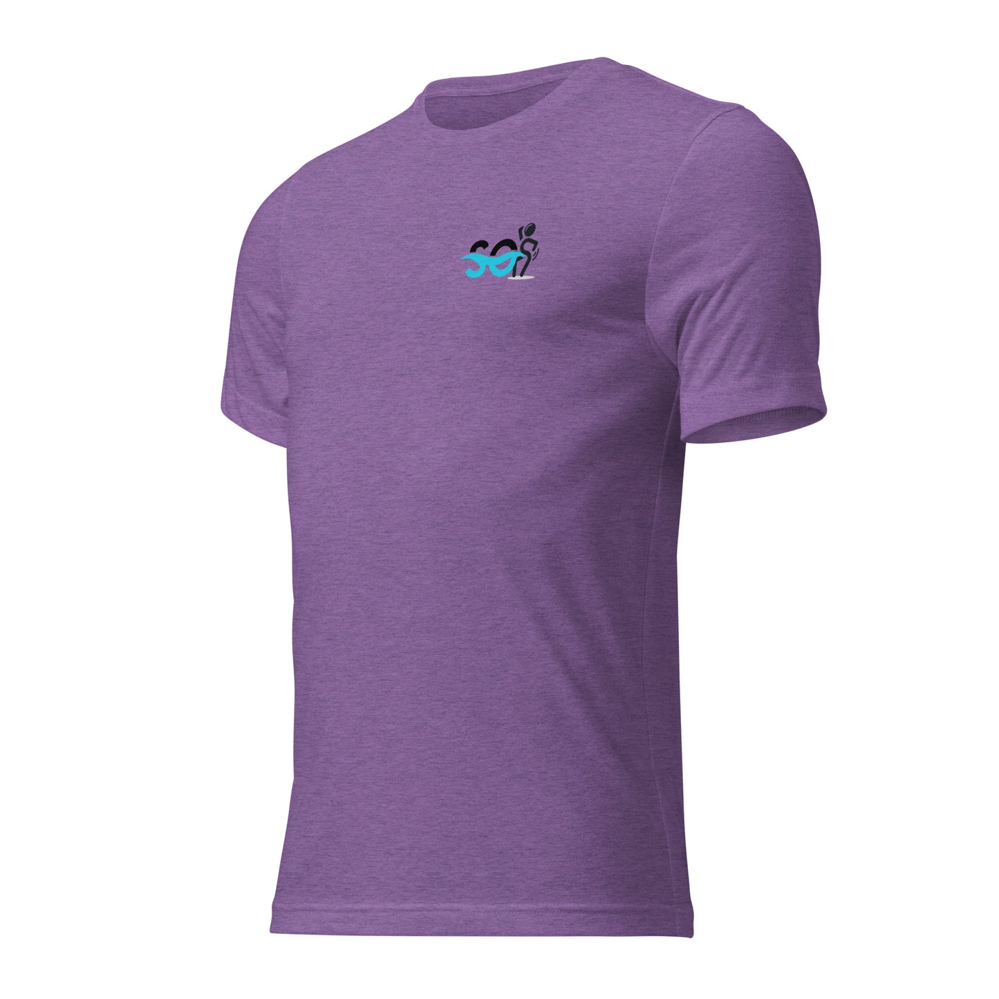 a purple t - shirt with a small blue bird on it