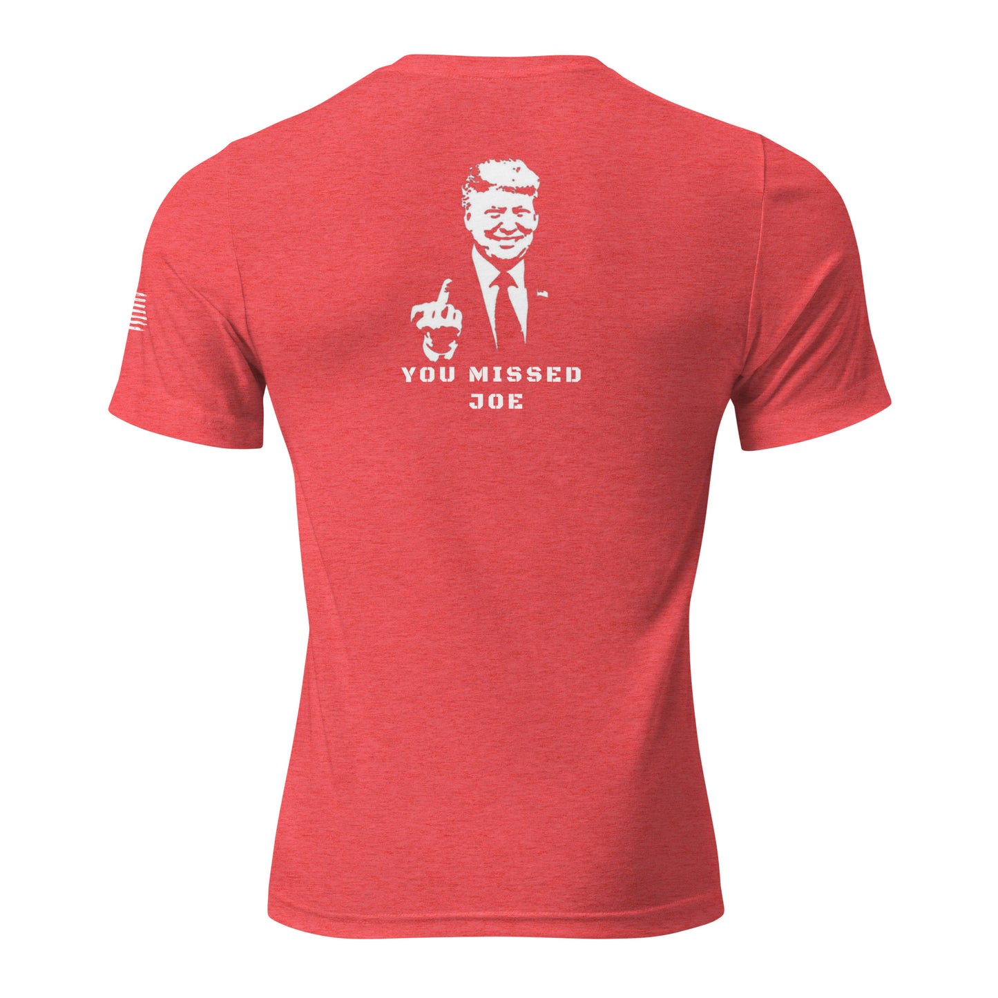 a red t - shirt with a picture of a man in a suit and tie