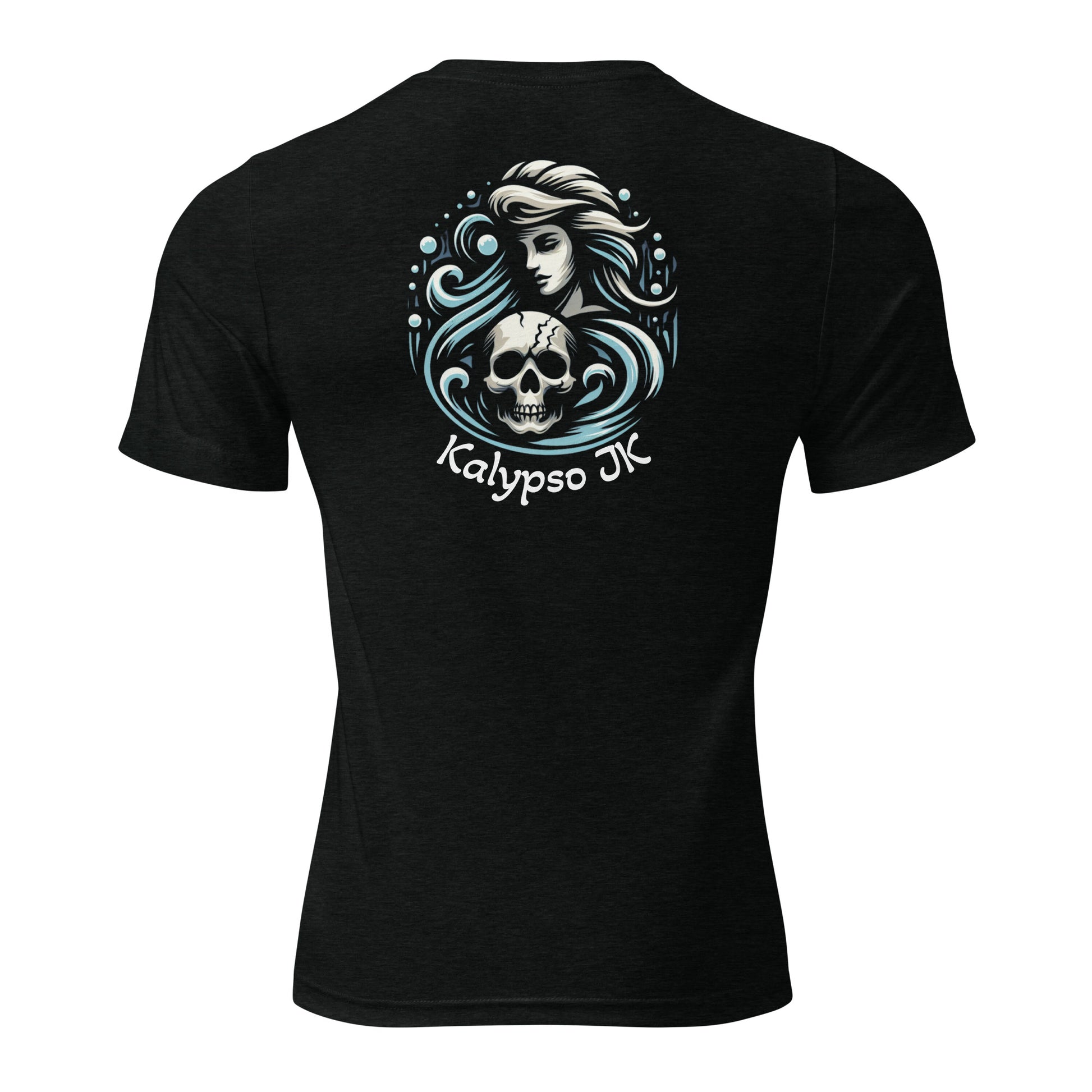 a black t - shirt with a woman and a skull on it