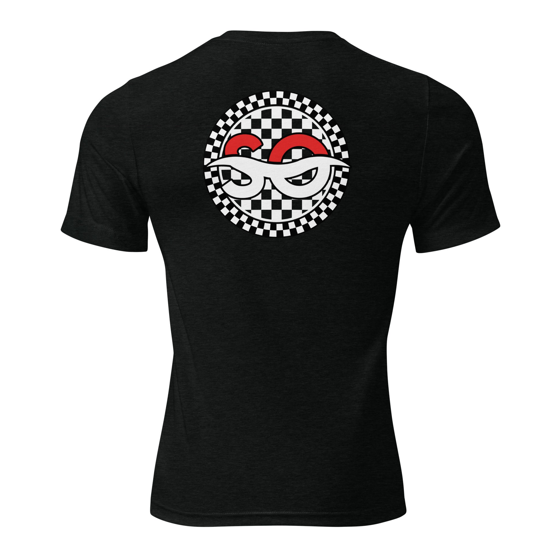 a black t - shirt with a checkered skull on it