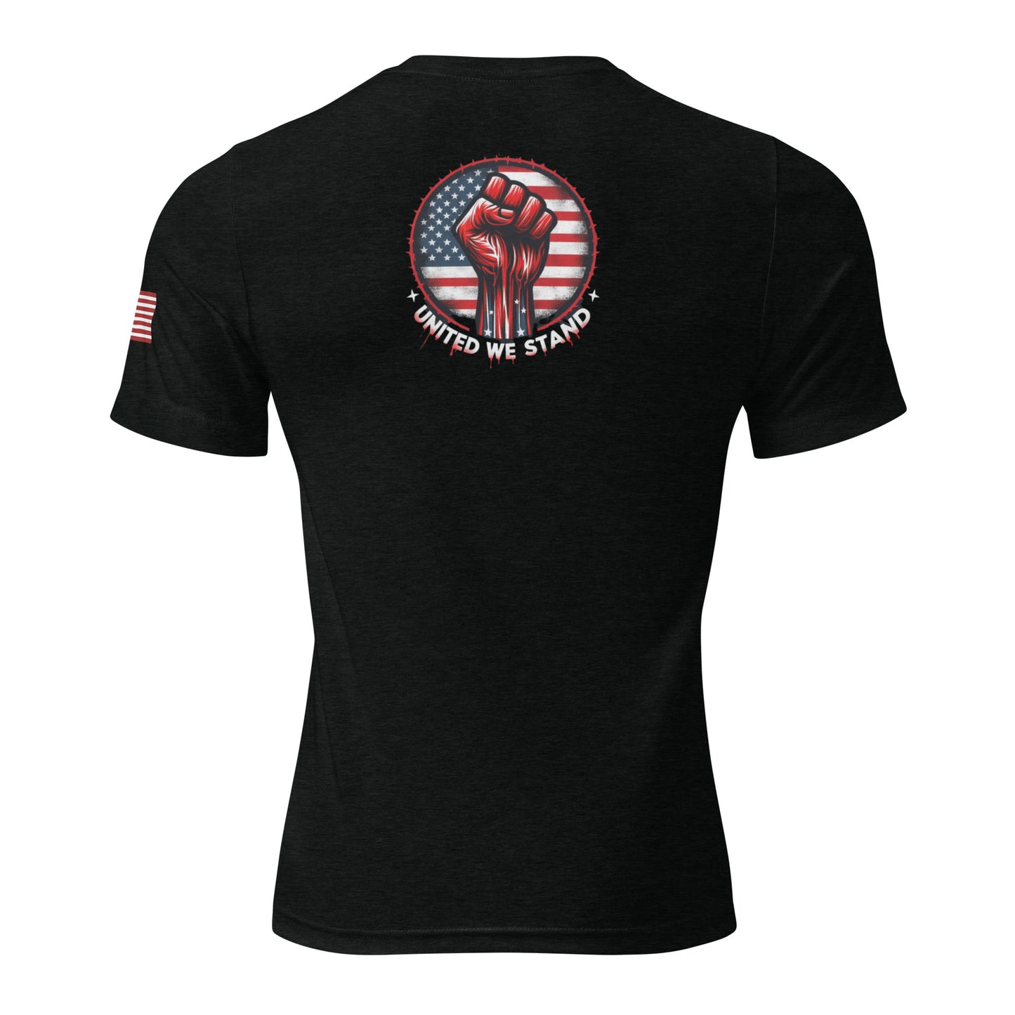 a black t - shirt with a red fist on it