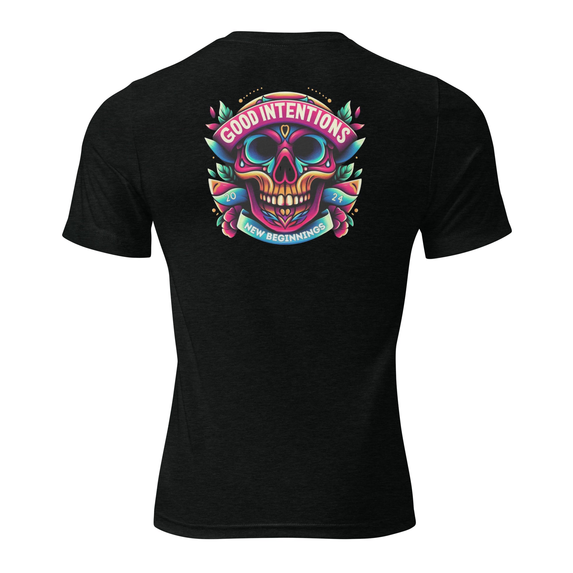 a black shirt with a colorful skull on it