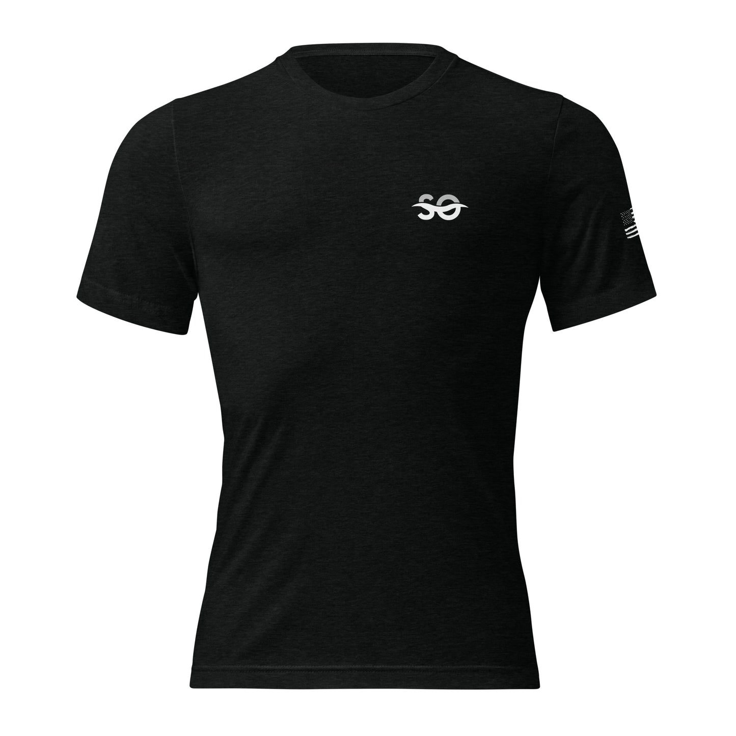 a black shirt with a white logo on the chest