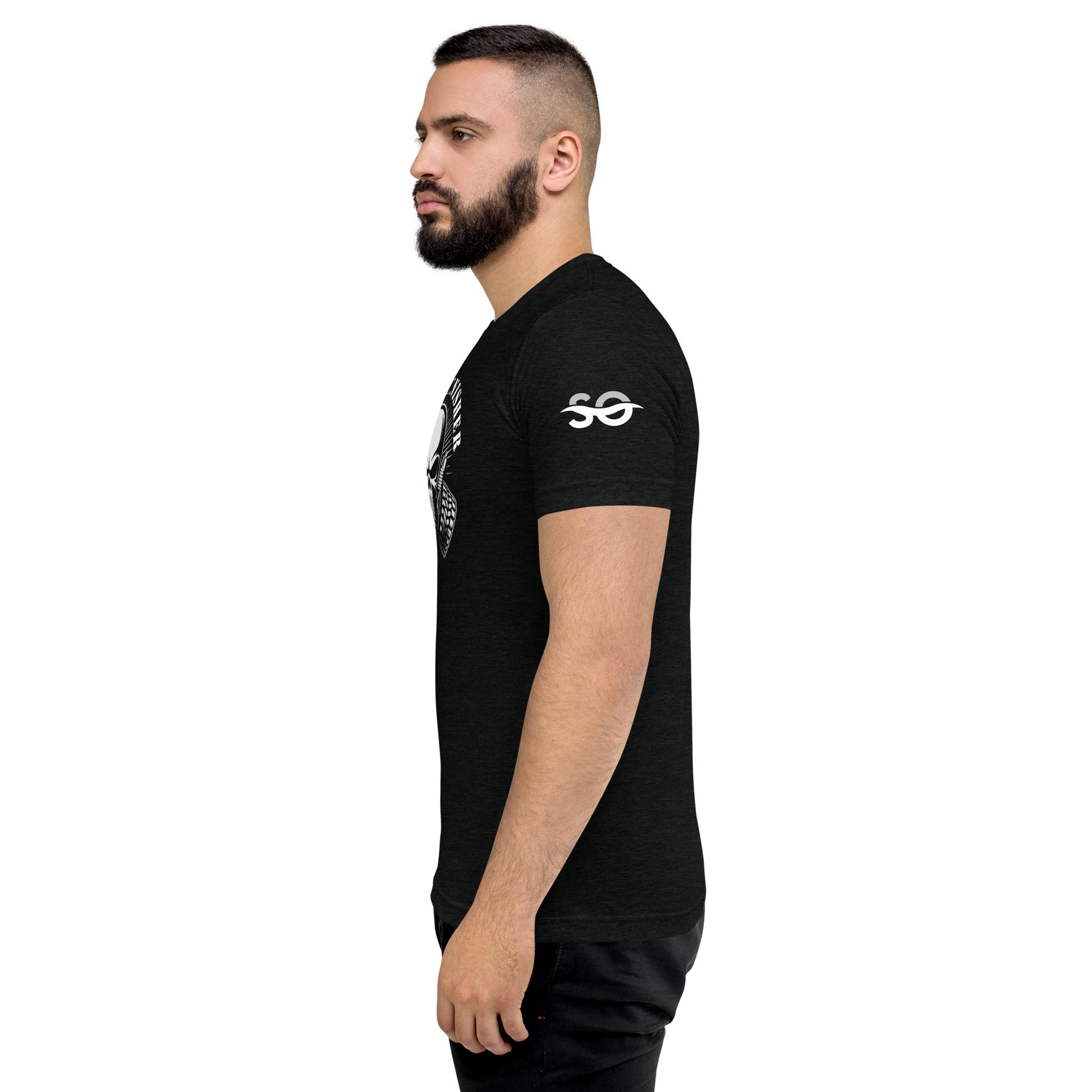 a man with a beard wearing a black tshirt