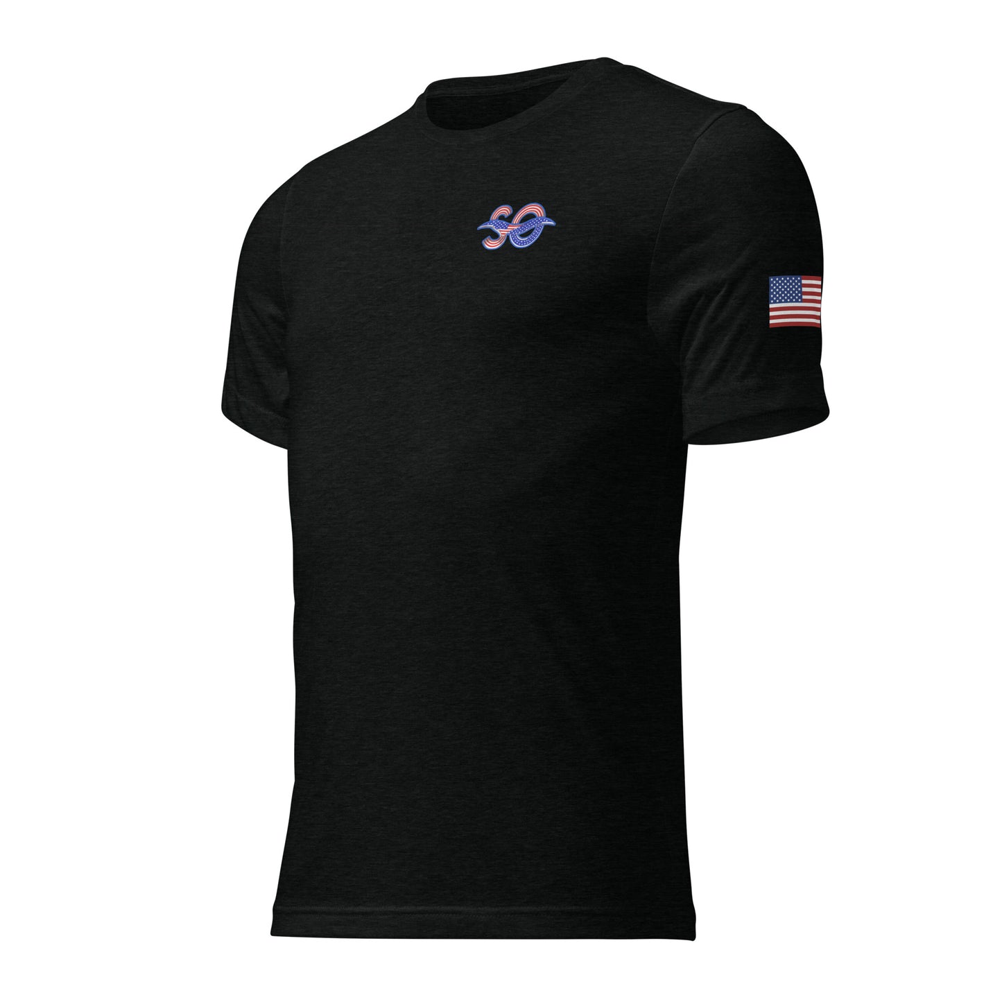 a black shirt with an american flag on it