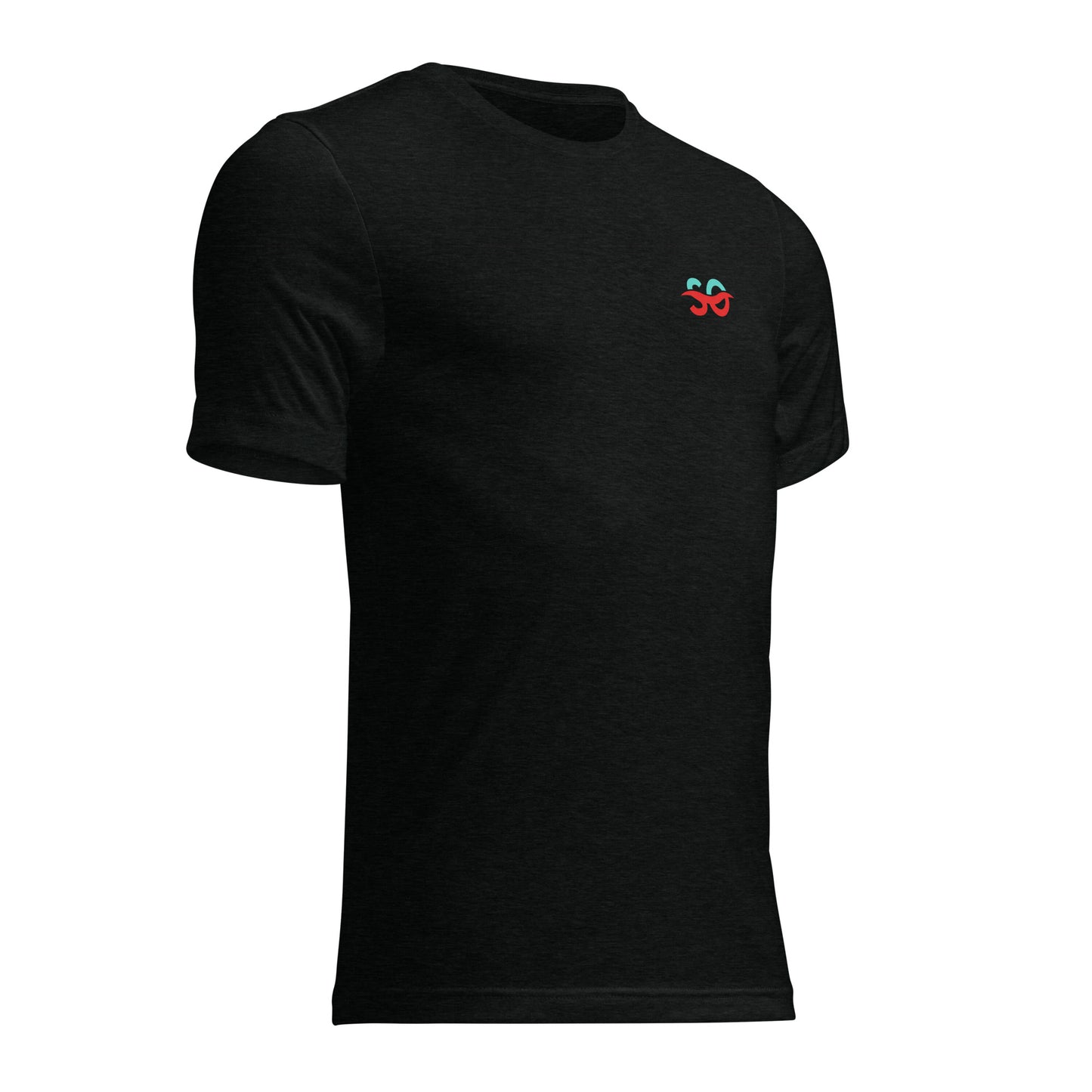 a black t - shirt with red glasses on it