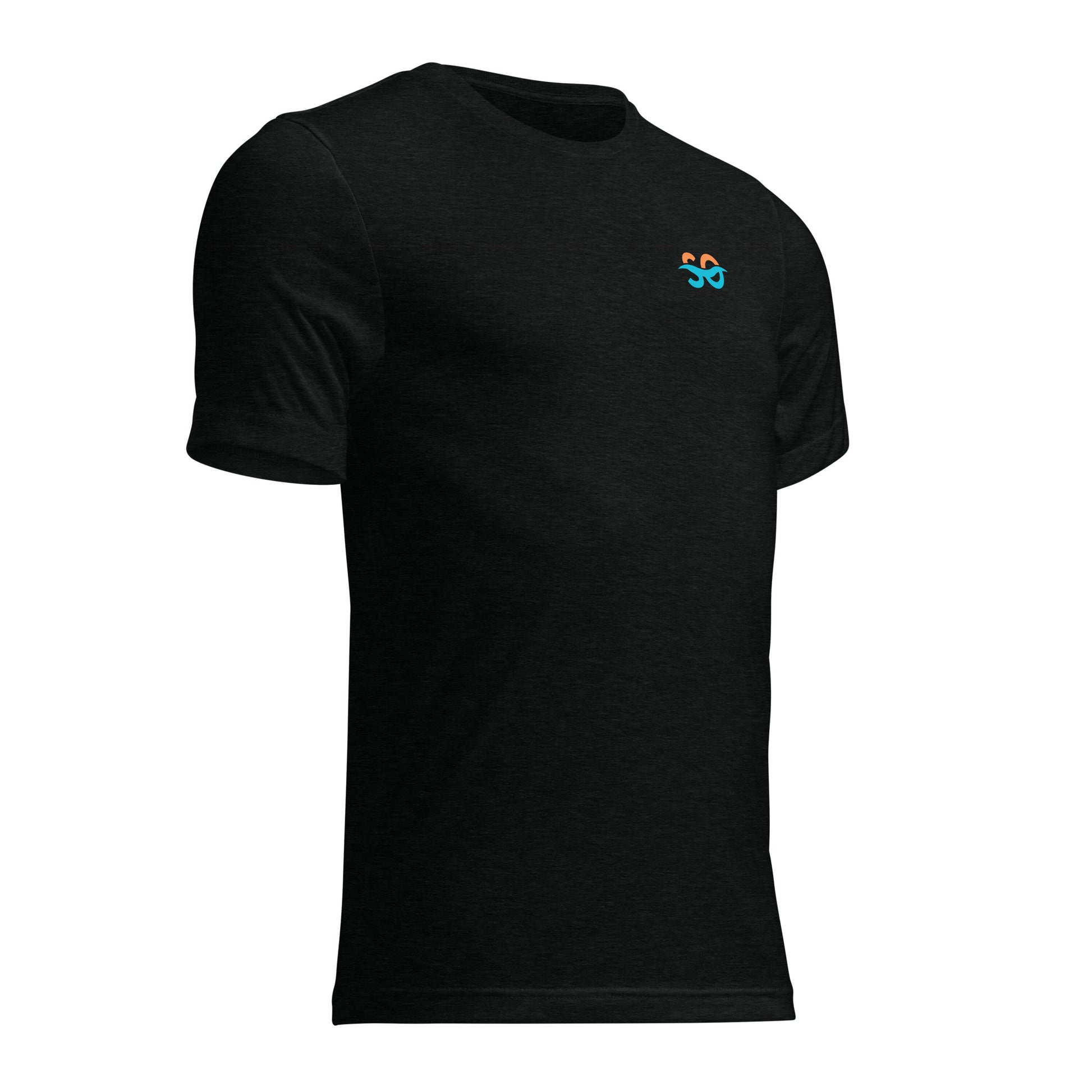 a black t - shirt with a colorful logo on the chest