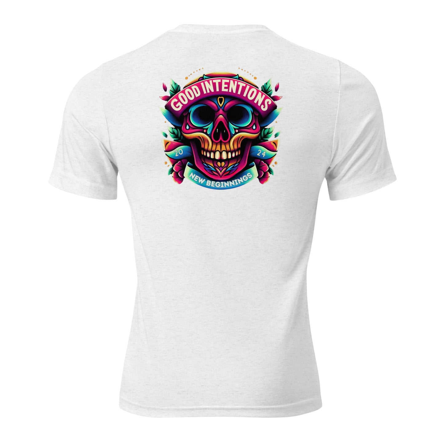 a white t - shirt with a colorful skull on it