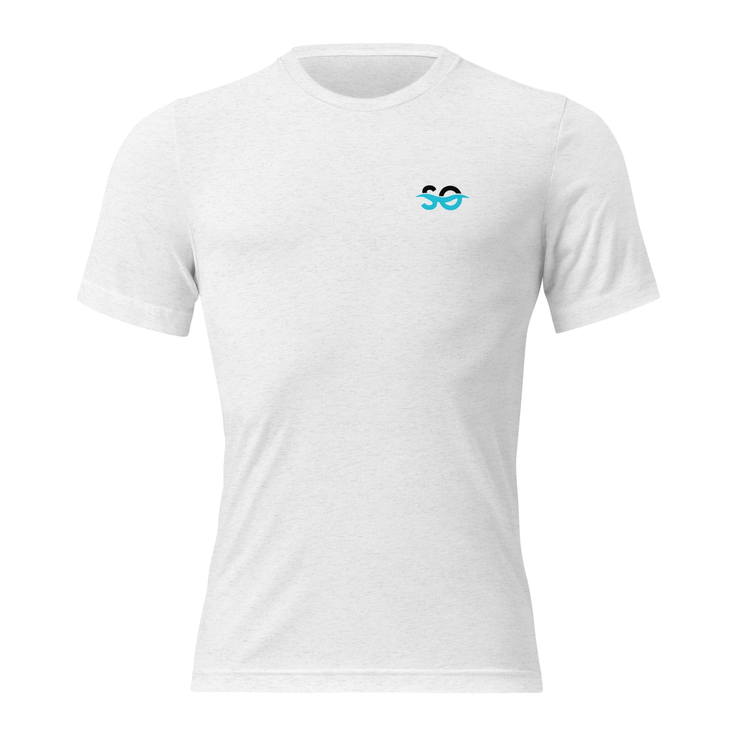 a white t - shirt with a blue logo on the chest