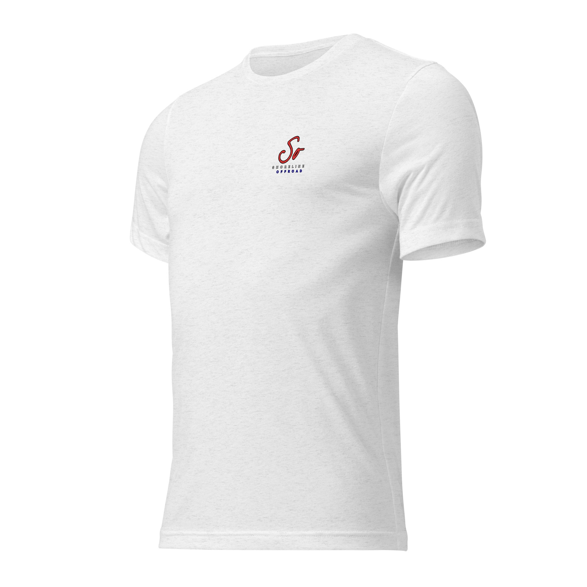 a white t - shirt with a red and white logo