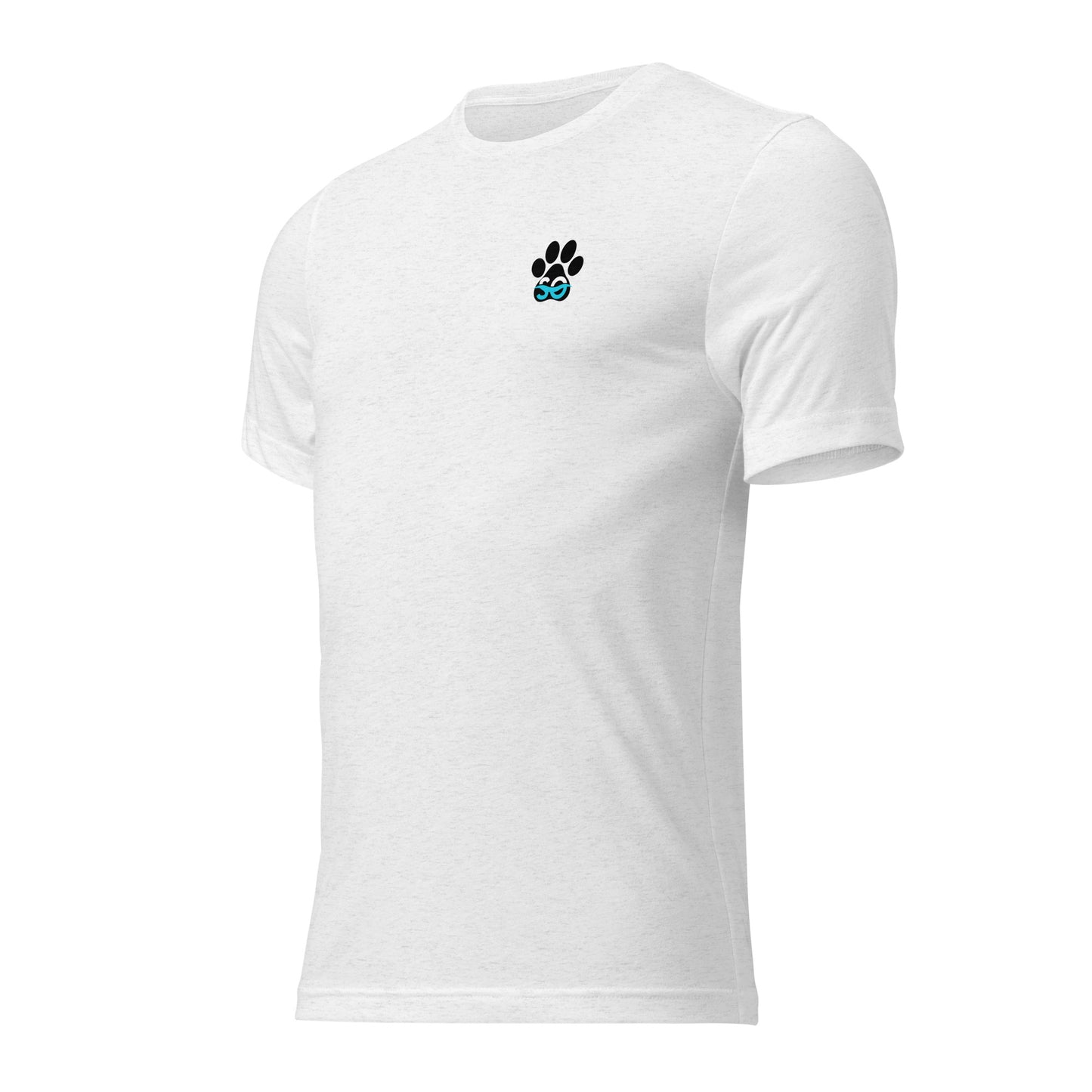 a white t - shirt with a dog paw on it