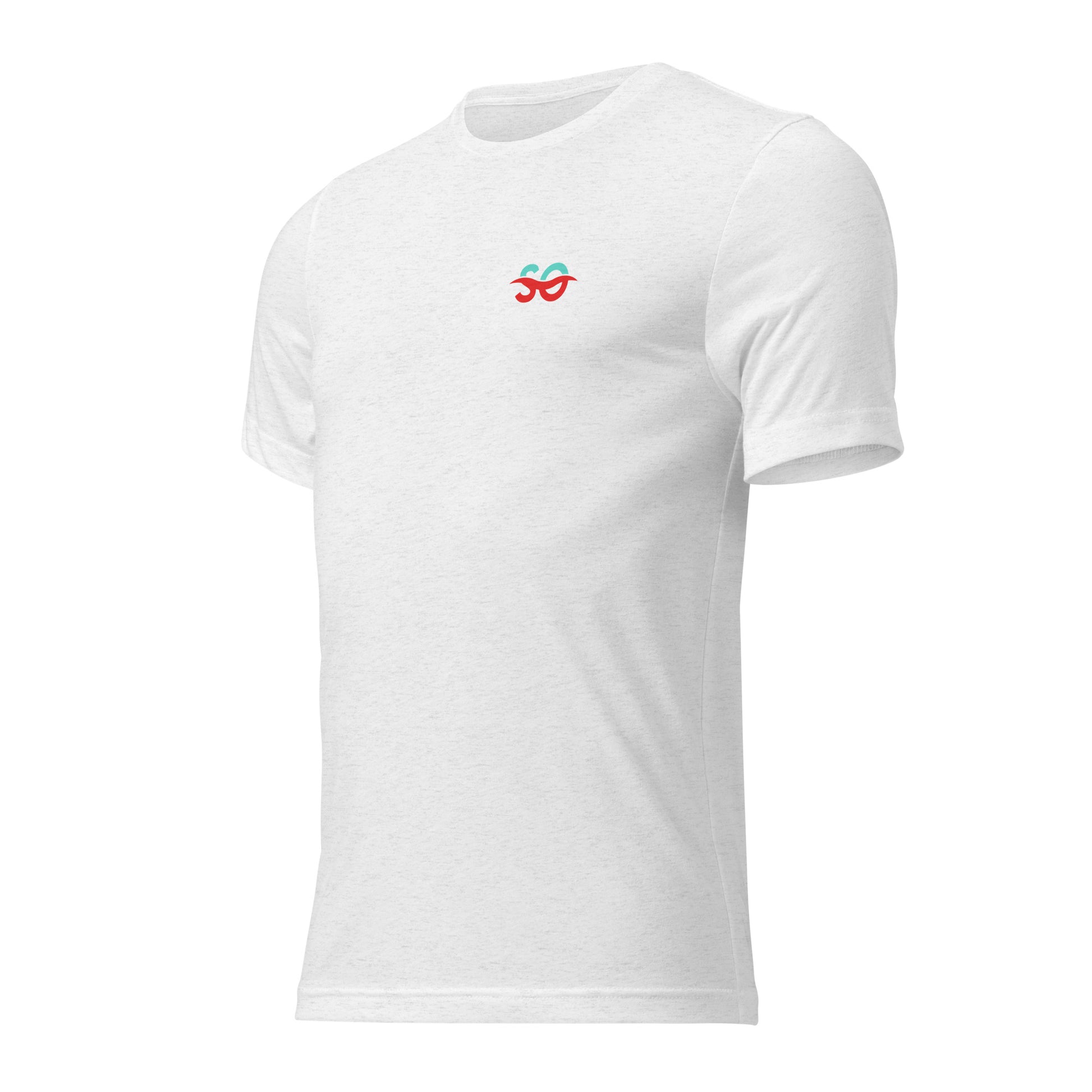 a white t - shirt with a red heart on the chest