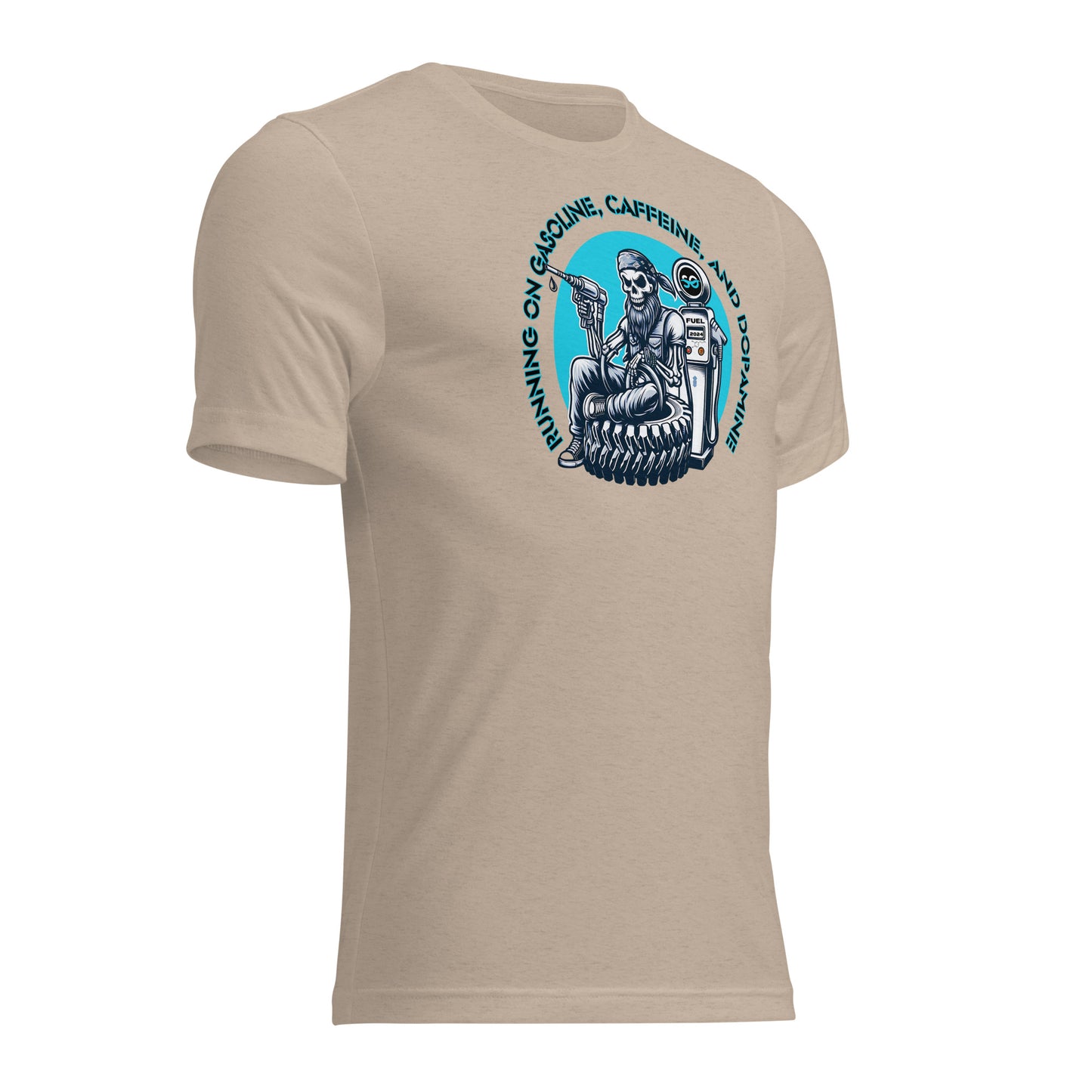a beige t - shirt with a skeleton on it