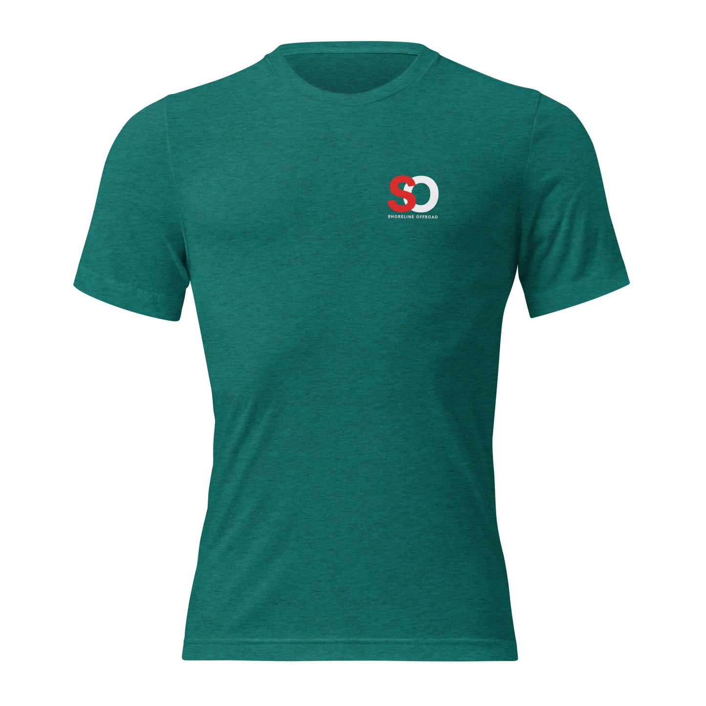 a green shirt with a red and white logo