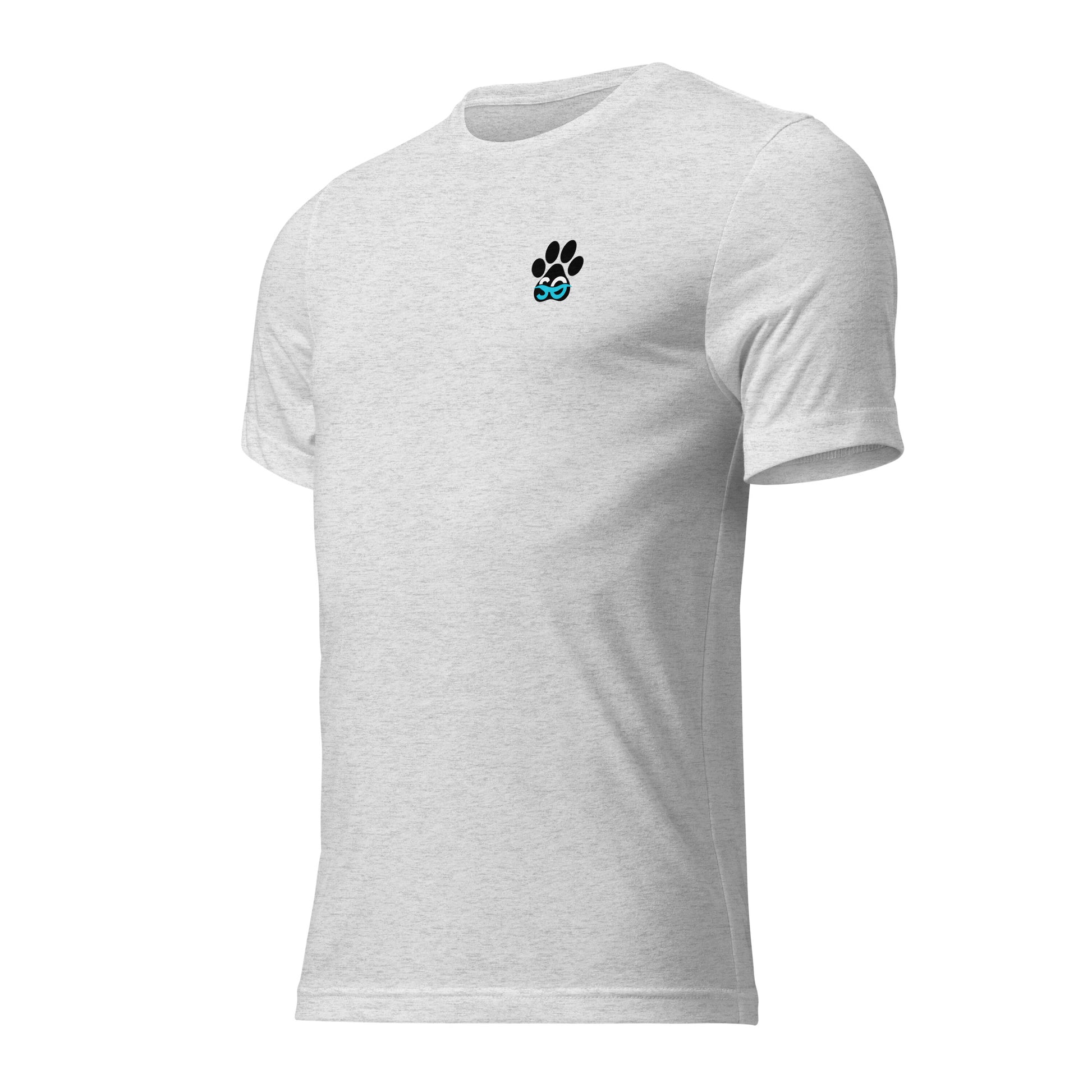 a white t - shirt with a dog paw on it