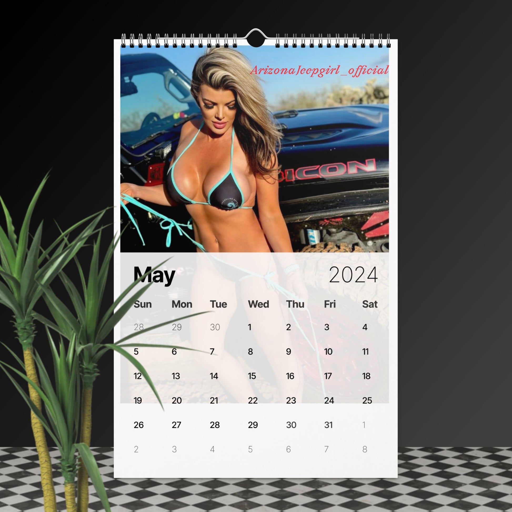 a calendar with a picture of a woman in a bikini