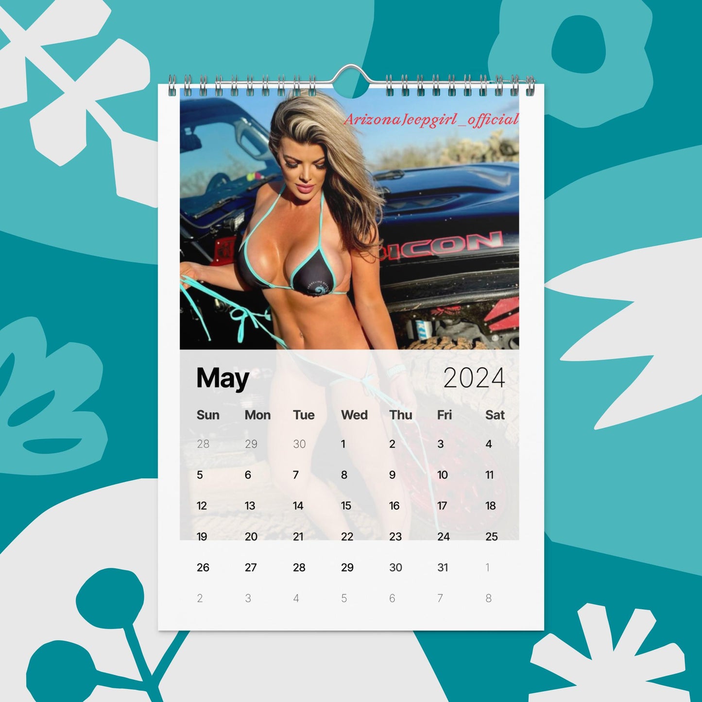 a calendar with a picture of a woman in a bikini