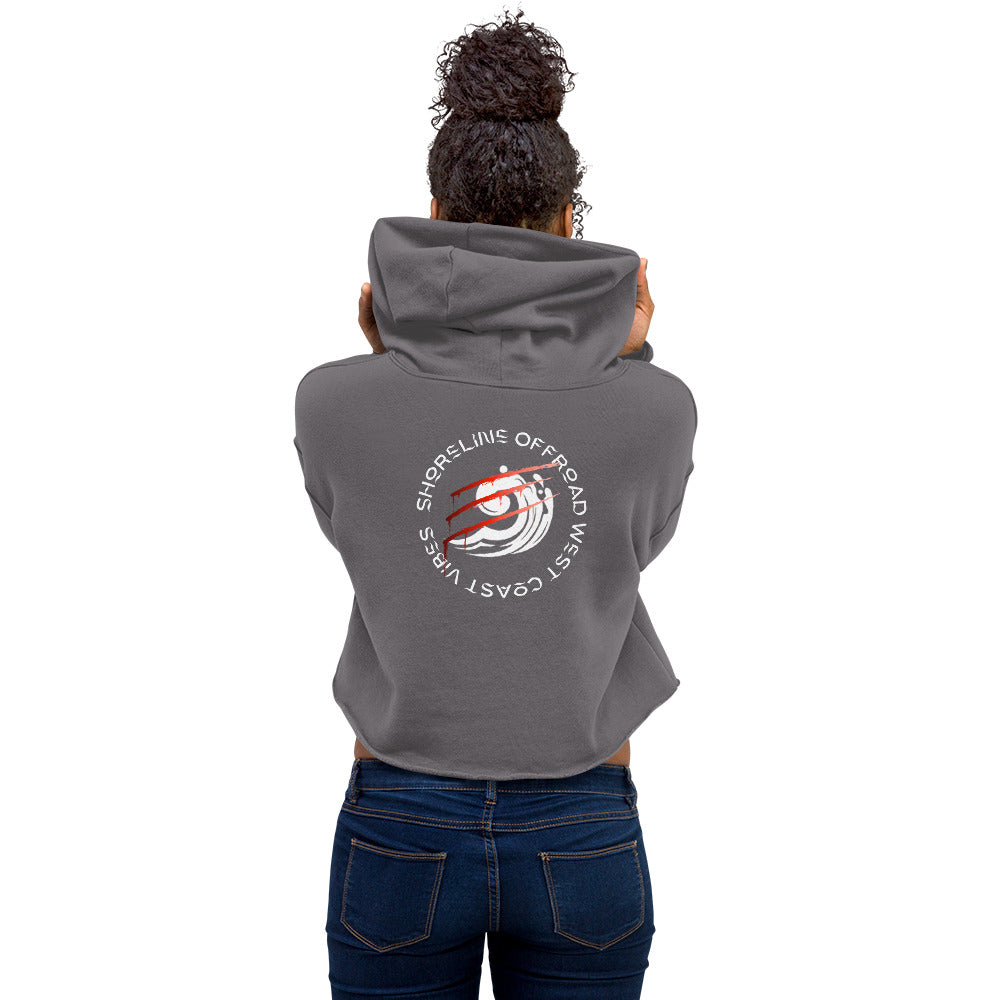the back of a woman wearing a grey hoodie