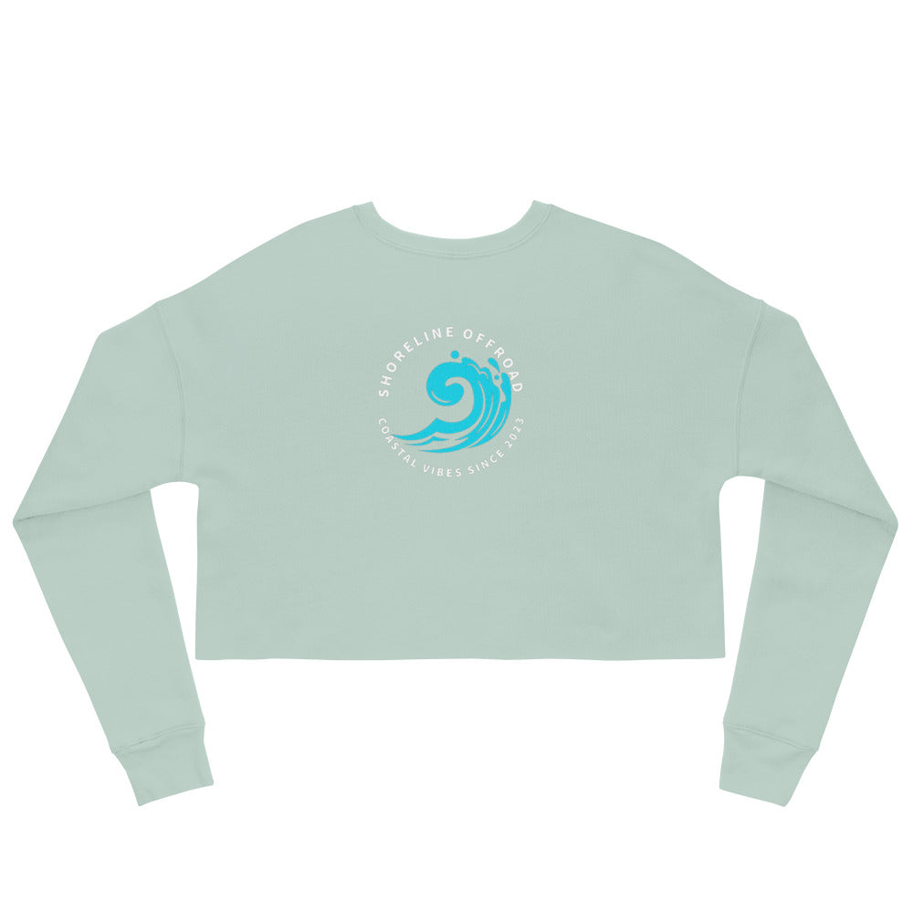 a light green crop top with a blue wave on it