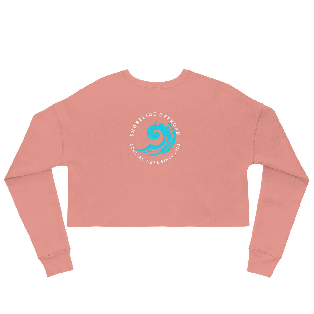 a pink crop top with a blue wave on it