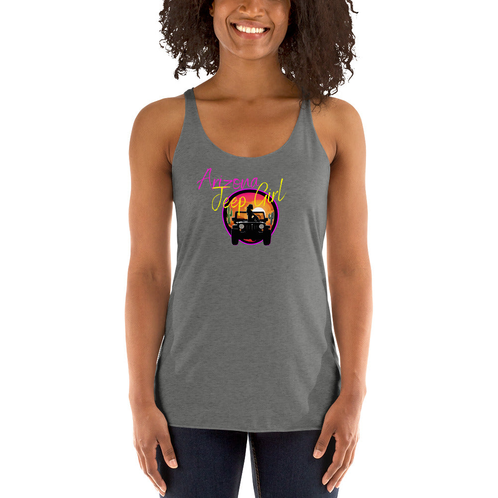 a woman wearing a tank top with an image of a jeep