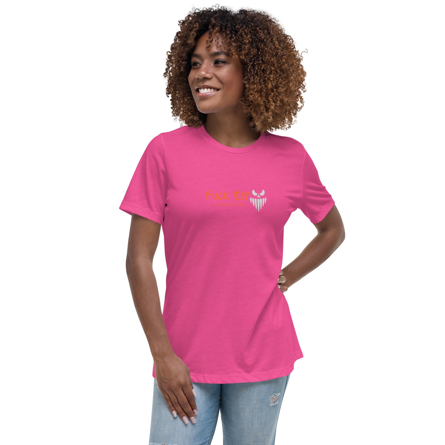 a woman wearing a pink t - shirt with an owl on it