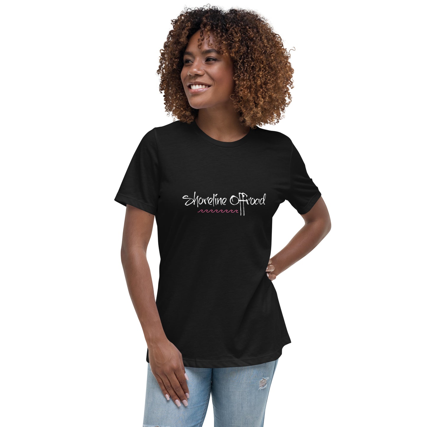 a woman wearing a black t - shirt that says everyone is good