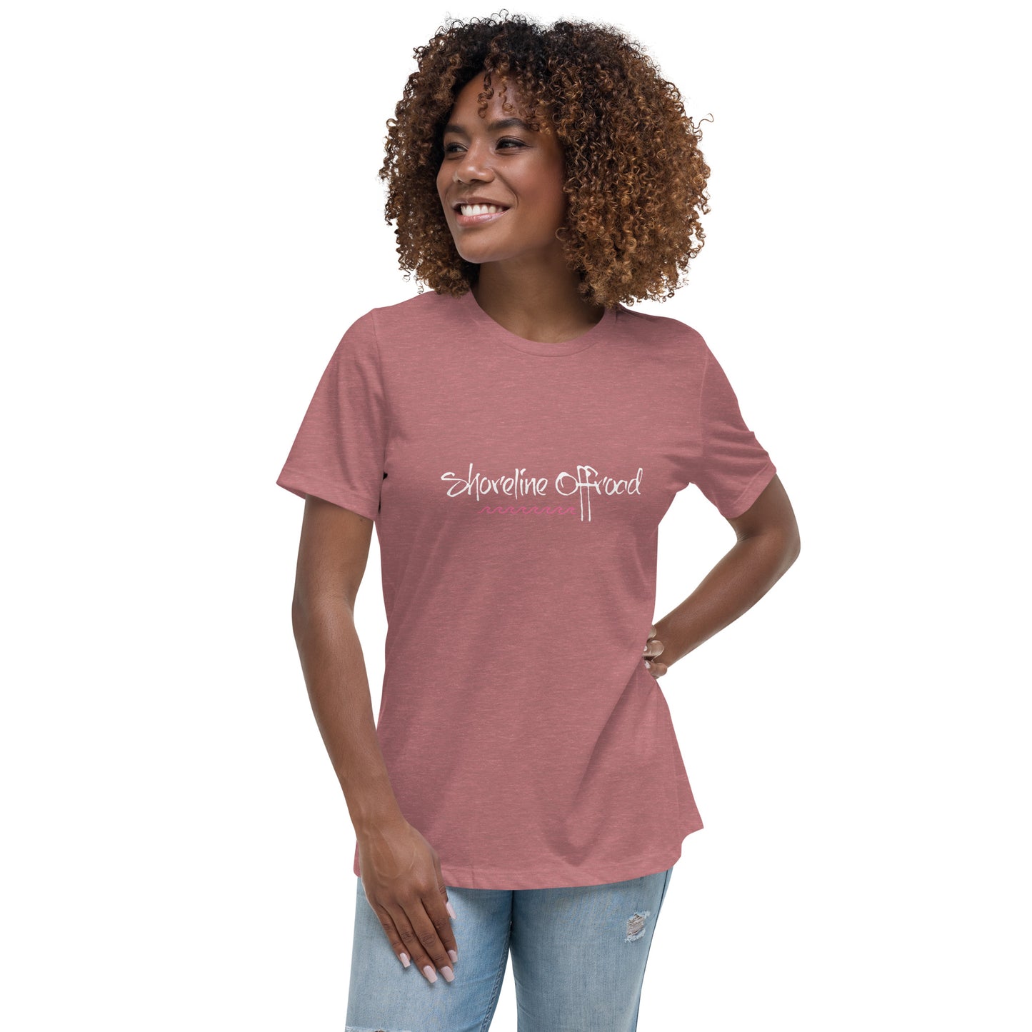 a woman wearing a pink t - shirt that says everyone ahead