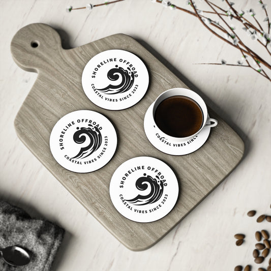 three coffee cups sitting on top of a wooden tray