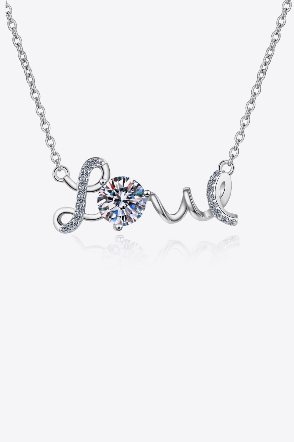 a diamond necklace with the word love on it