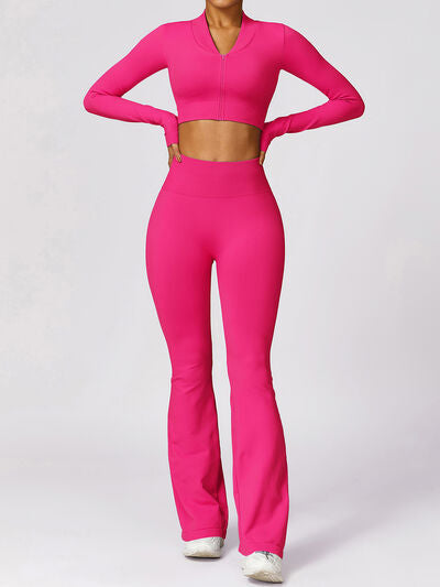 a woman in a pink sports suit posing for a picture